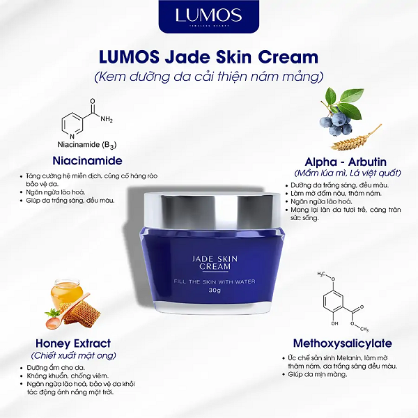 Lumos Jade Skin Cream được chiết xuất từ nhiều loại thực vật vô cùng lành tính và an toàn cho da