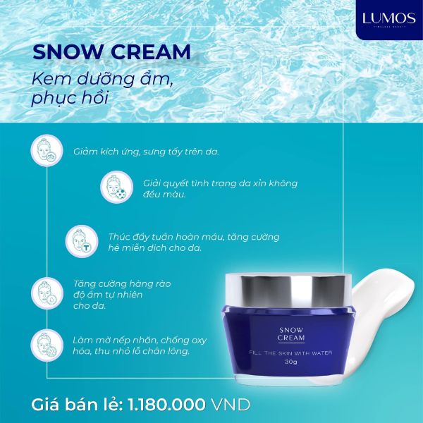 Lumos snow cream có giá niêm yết trên website chính hãng là 1.180.000 VNĐ/lọ